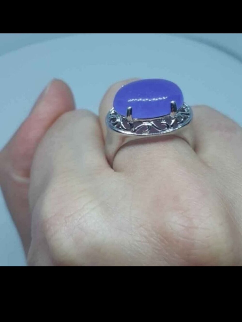 Sterling Silver Ring with Lavender Jade Cabochon Size 8